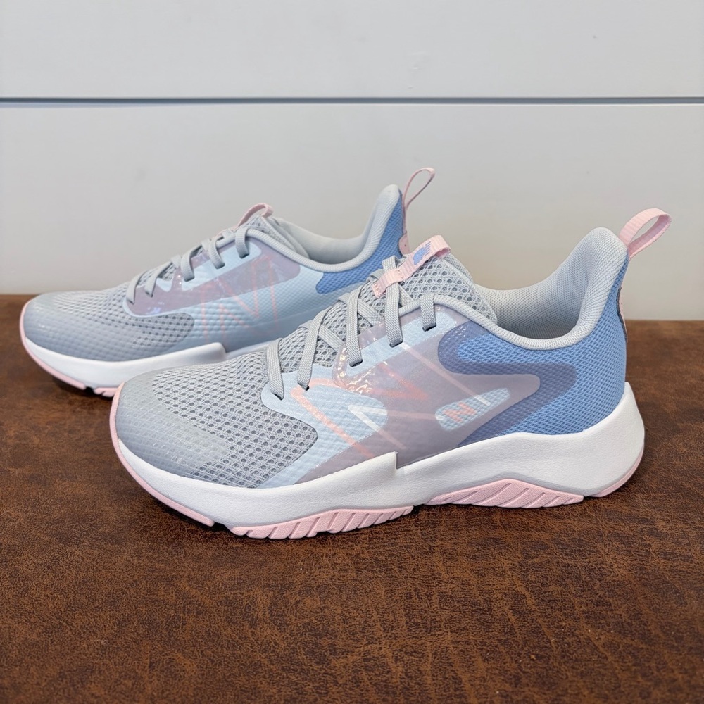 New Balance Pastel Running Sneakers Youth 4.5 Gray Pink Blue Athleisure Gym - Picture 2 of 9